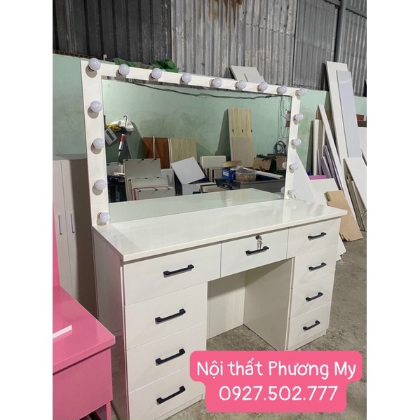 Bàn trang điểm chuyên nghiệp, cao 1m6 x 1m7, 9 hộc kéo, cho tiệm makeup, trung tâm dạy trang điểm
