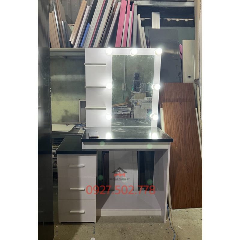 Bàn trang điểm nhựa đài loan, đèn led, kèm ghế cao 1m5 ngang 1m - FREESHIP 15km HCM, Bình Dương