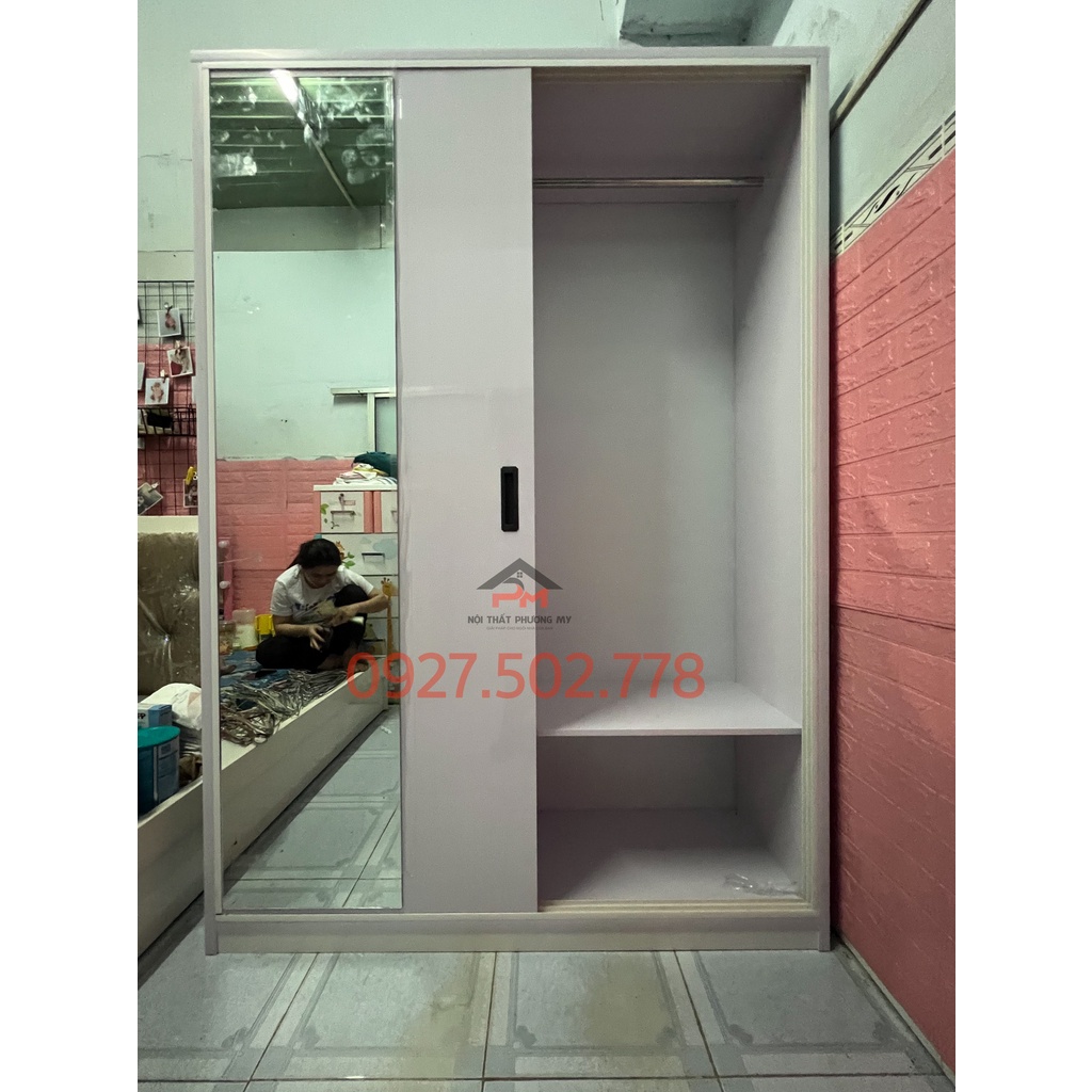 Tủ quần áo nhựa Đài Loan 2 cánh lùa to, gương full cánh, ngang 1m2 x cao 1m8 - FREESHIP 15km HCM, Bình Dương