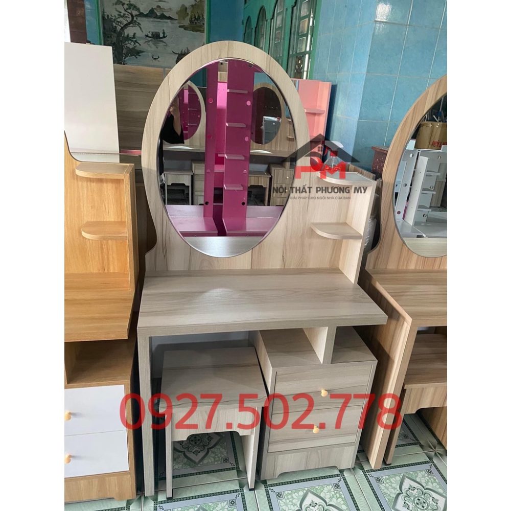 Bàn trang điểm phong cách vintage (gỗ MDF), ngang 80cm cao 1m5, kèm ghế