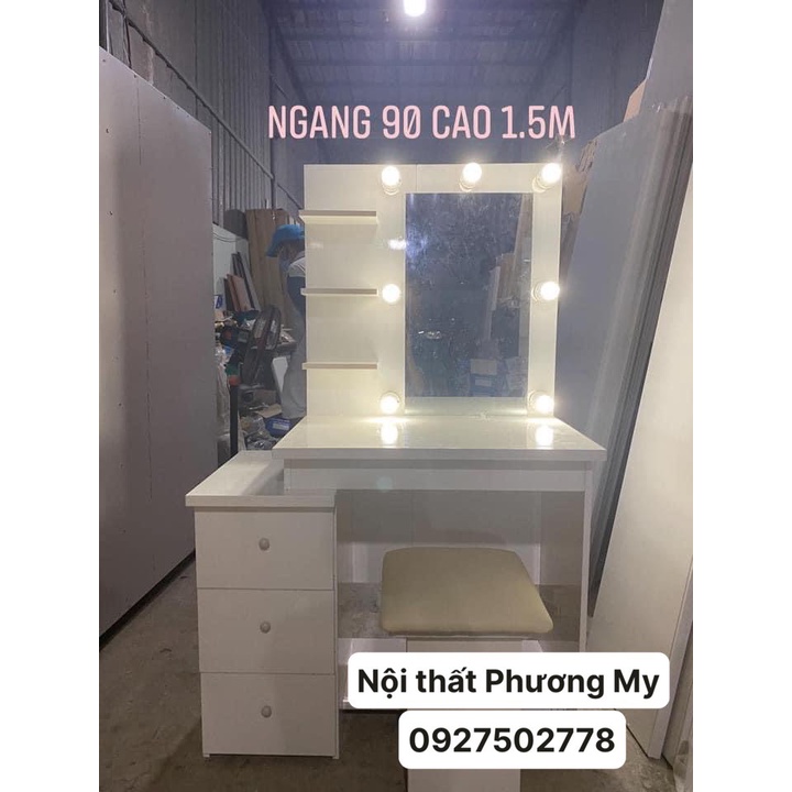 Bàn trang điểm nhựa đài loan, đèn led, kèm ghế cao 1m5 ngang 90 - FREESHIP 15km HCM, Bình Dương
